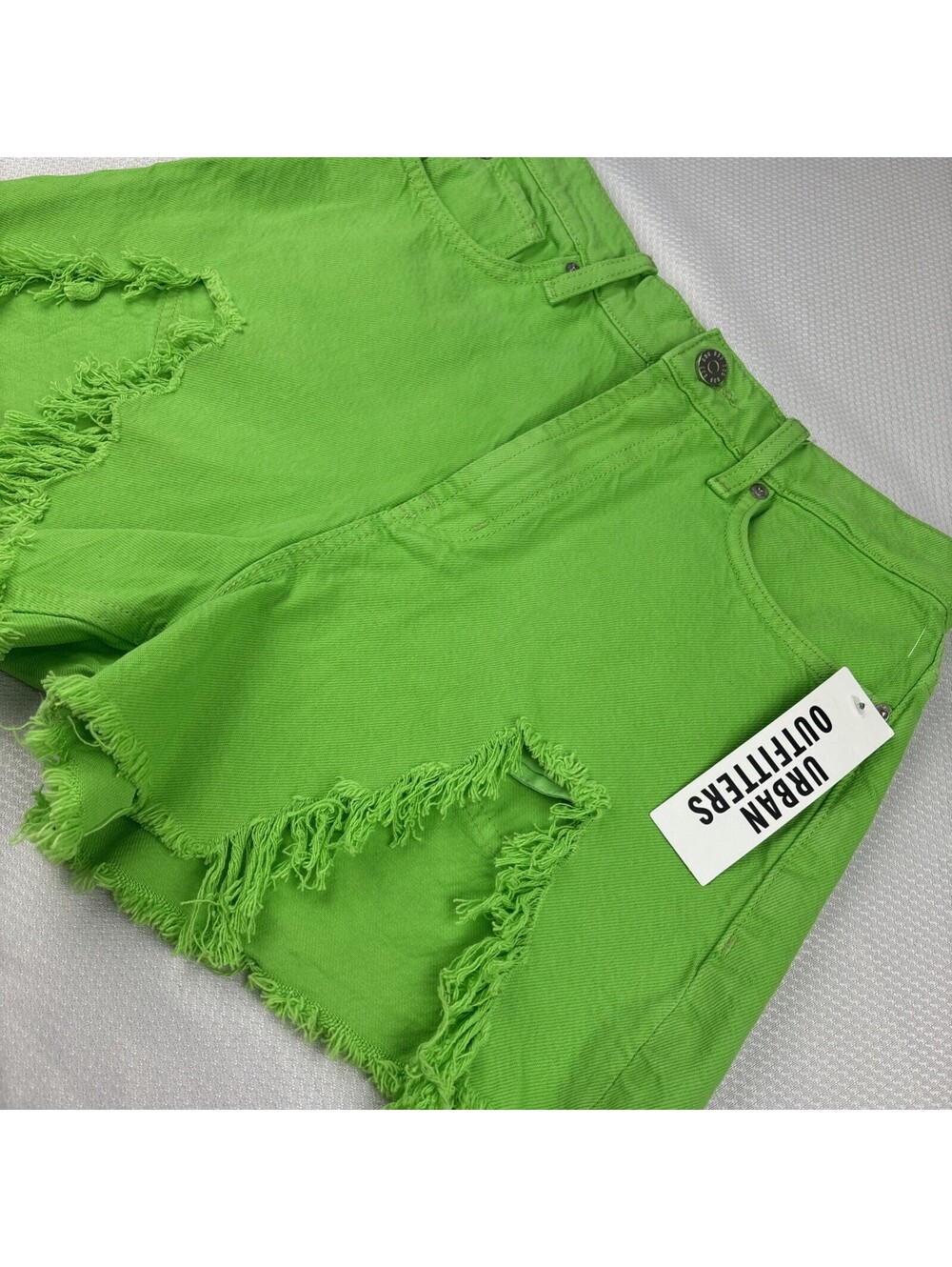 BDG Urban Outfitters neon green distressed denim cut off a-line shorts 27 - $59